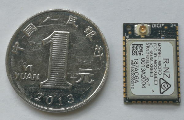 Micro XBee只有硬币的一半大小